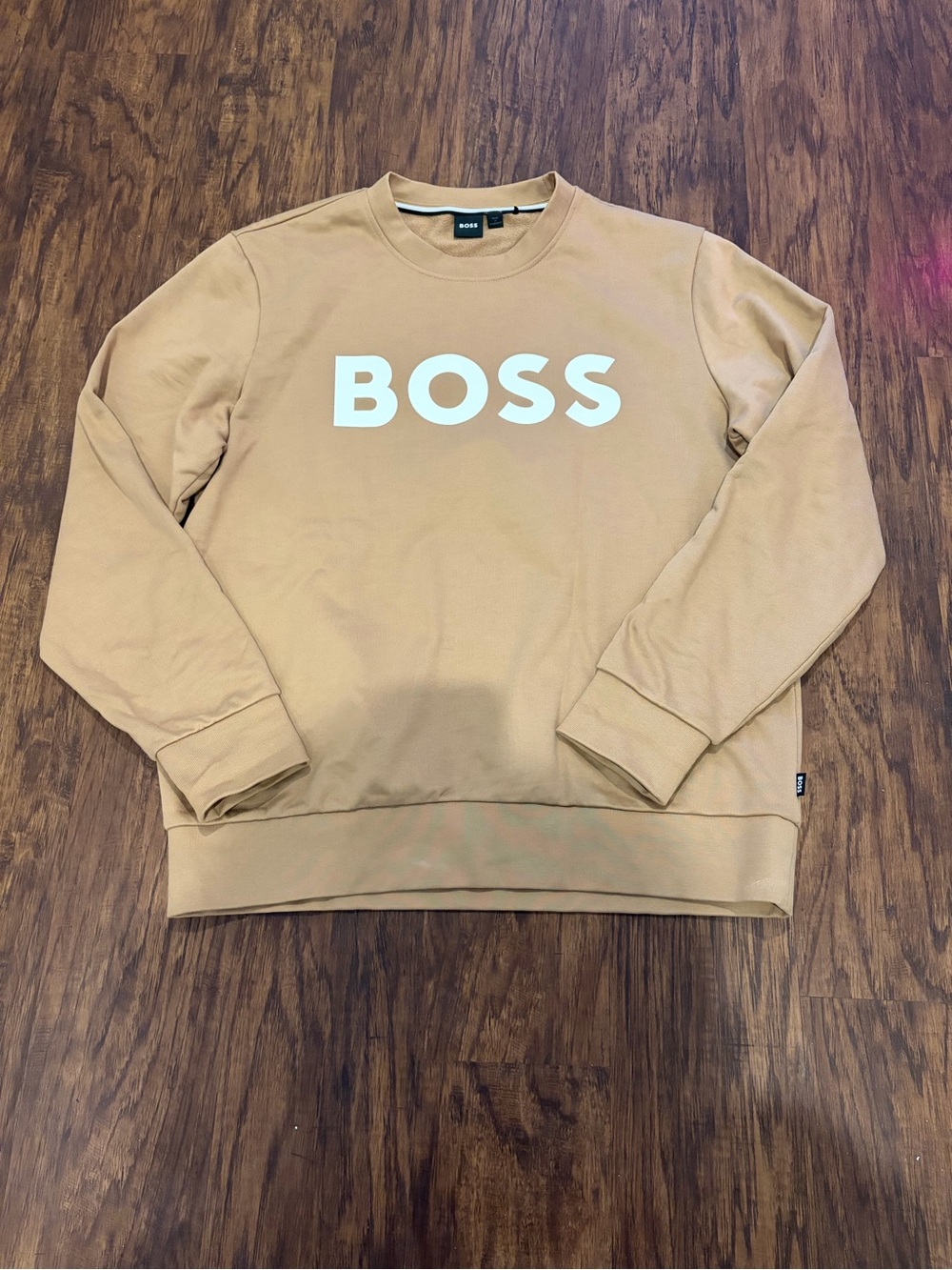 BOSS Tan Crewneck Sweatshirt with White Logo LARGE